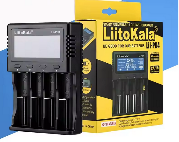 Akkuladegerät LII-PD4 für 18650 26650 21700 18350 AA AAA 3,7 V/3,2 V/1,2 V Lithium-NiMH-Akkus